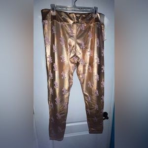 NWT Disney Parks Women XL Copper Metallic & Pink Mickey Mouse Stretch Leggings